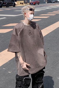 双拉链短袖T恤男装 美式复古高街休闲百搭上衣XZ514-2-202437-P48图片