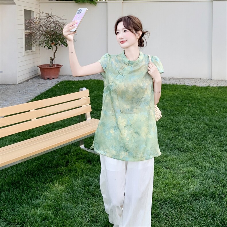 2026年夏季复古风两件套宽松型印花透气时尚潮流,女装套装/套裙,秀美人生