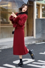 粉色小香风狐狸毛气质毛呢套装裙女2024冬季羽绒内胆半身裙两件套，女装套装/套裙，雅静靓衣