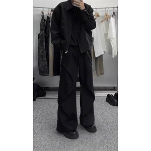 黑色弯刀西裤垂感高级感褶皱工装裤男款夏季阔腿休闲裤KA228-P45图片