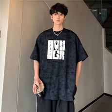 美式复古吊染宽松重磅休闲高级创意半袖印花学生T恤T708-P30，男装T恤，电商C307