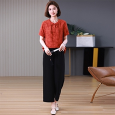 中式国风妈妈提花长袖上衣女春秋新款洋气高贵上衣中老年打底小衫，女装中老年女装，妃曼