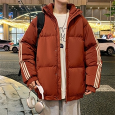 冬季港风三条杠撞色连帽棉衣加绒加厚拼色加厚棉衣外套MY6088P90，男装棉衣，电商A128