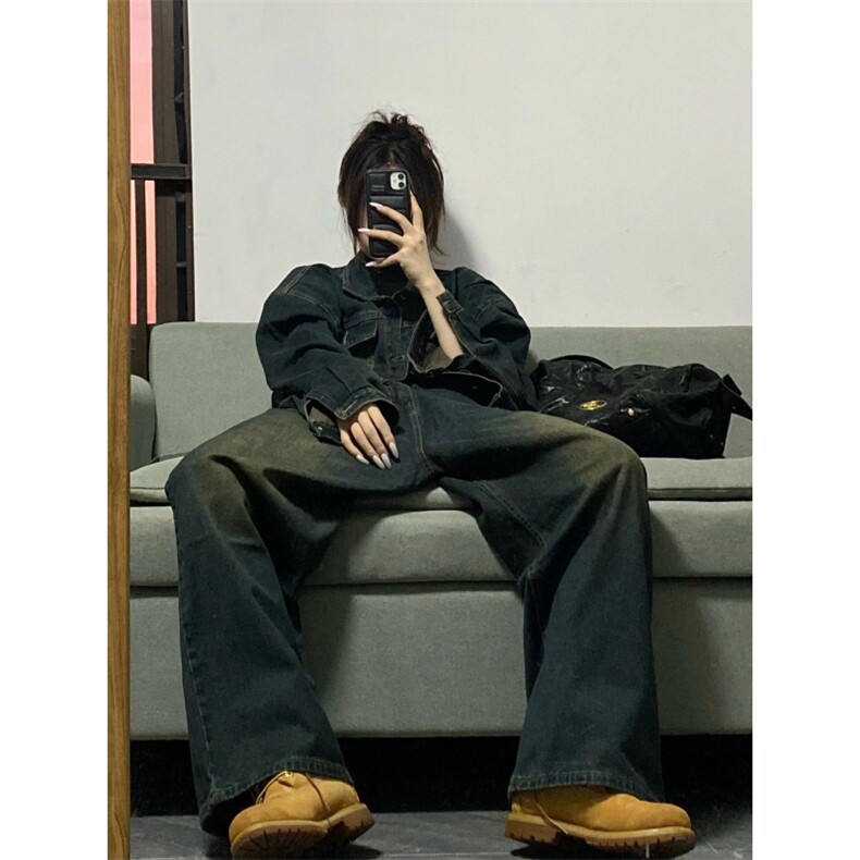 HSL2901-k8888批150限198水洗做旧潮牌美式夹克外套套装,男装休闲套装,电商A089-1