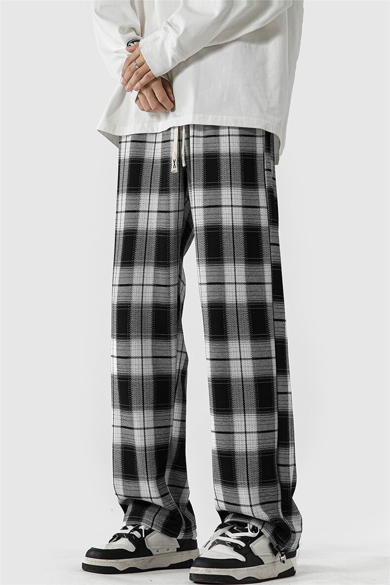 特P40无差价秋新美式嘻哈格子抽绳裤男女同款宽松大码拖地裤K1264,男装休闲裤,电商A082