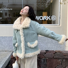 加绒小香风麂皮绒皮毛一体2C229-81217-P218-K408，女装短外套，2C229