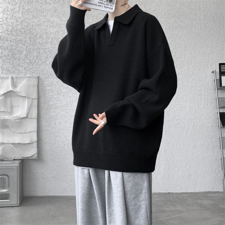 8XL-M翻领毛衣大码轻熟风复古纯色休闲上衣针织打底衫MY1510/P68,男装针织衫/毛衣,电商B238