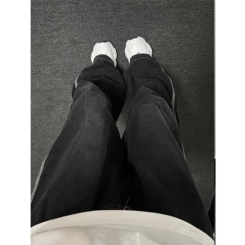 f2ocus三条杠条纹裤子男春秋季弯刀阔腿裤直筒垂感美式速干运动裤图片