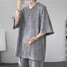 运动套装男款夏季宽松一整套穿搭V领短袖t恤美式扎染休闲短裤，男装休闲套装，星座1210-1