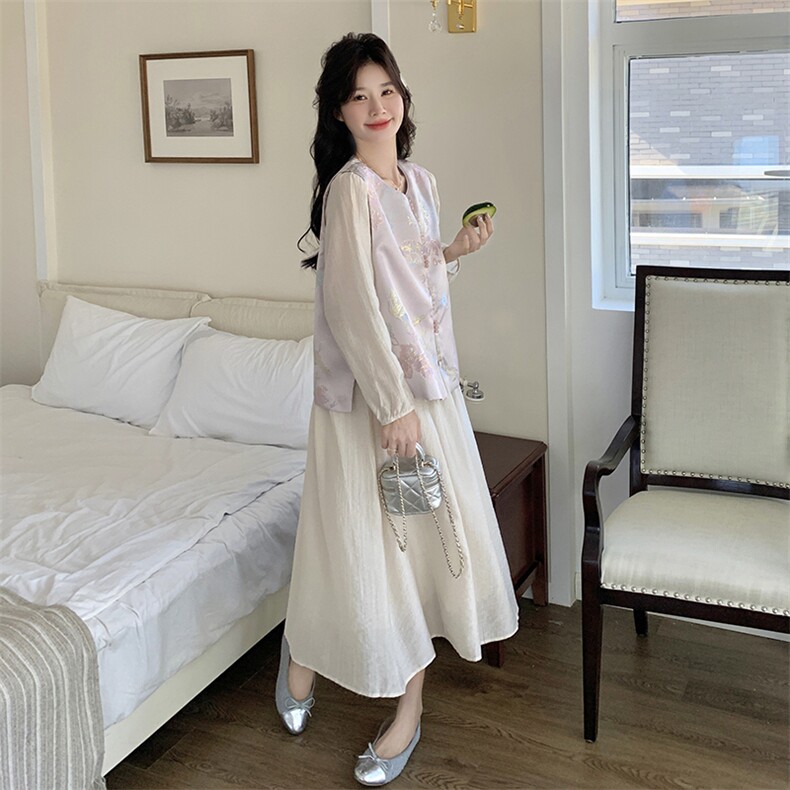 新中式国风马甲连衣裙女套装春秋2025新款开春气质穿搭长裙高级感,女装套装/套裙,2D078