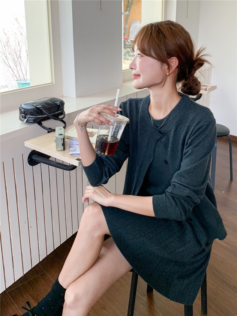 针织开衫+百褶背心连衣裙两件套装2C267-929-P120-K198,女装套装/套裙,茵姿媚