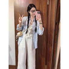 TC587-P45蓝白条纹蝴蝶结刺绣长袖衬衫女防晒衬衣上衣，女装衬衫，星座617A-2
