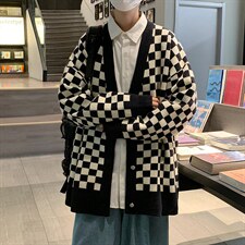 M54-P42棋盘格开衫马甲毛衣外套，男装针织衫/毛衣，星座1501-1