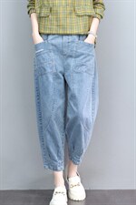 日系外单~薄款七分牛仔裤女春夏大码宽松显瘦九分高腰休闲哈伦裤，女装休闲裤，叶笙衣