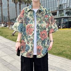 夏季海边沙滩男女同款短袖衬衣潮牌宽松大码XZ102B-1-CS2003P35，男装T恤，星座102B-1