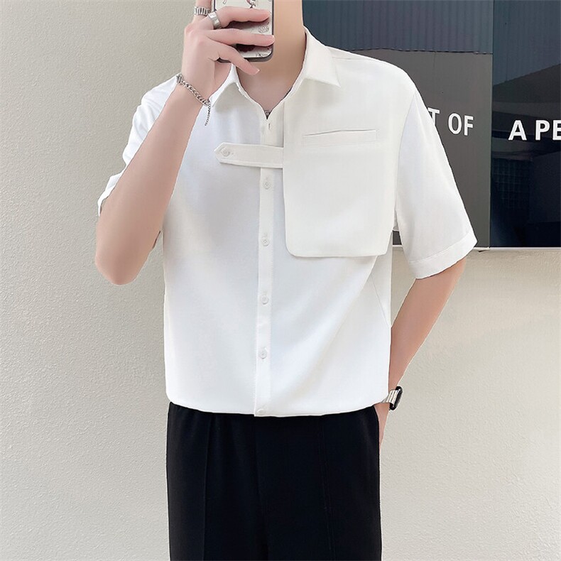 轻熟风~2025抖音夏季冰丝垂感假两件中袖衬衫C287/P45,男装衬衫,电商B331