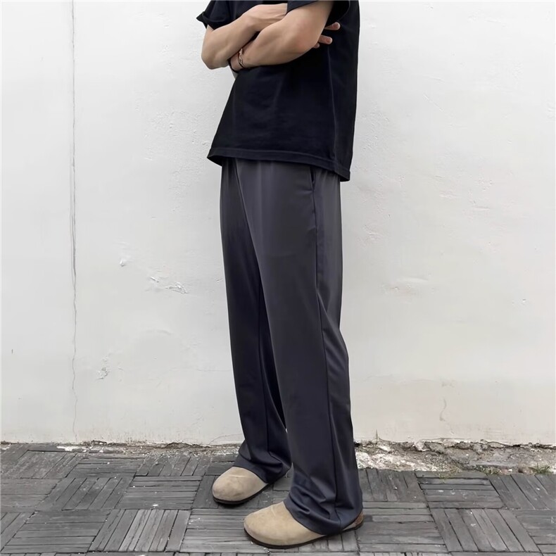 高弹韧性凉感冰皮垂感直筒弯刀卫裤夏季速干薄款休闲裤男冰丝裤子,男装皮裤,星座506A