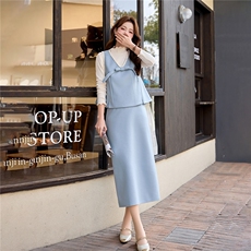 设计感洋气套装裙女2026冬新款拼接马甲打底衫半身裙三件套套装，女装套装/套裙，流量+