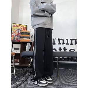 美式三条杠运动裤男春秋款卫裤宽松直筒抽绳休闲裤子 KX1538图片