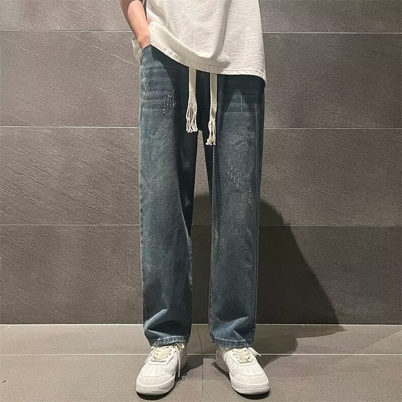 简约新款日常春季拉链牛仔裤日系长裤百搭流行潮流时尚都市男ins图片