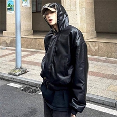加绒加厚冬男连帽皮棉袄保暖座山雕两面穿棉衣皮外套MY888P135，男装棉衣，星座1013-1