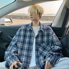 衬衫男秋季新款港风宽松磨毛格子长袖衬衣CS601-特P27无差价，男装衬衫，星座214-3