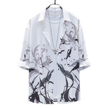 1港风夏季休闲情侣大码M-5XL潮流帅气衬衫男挂拍家具7854P45控68，男装衬衫，星座226-2