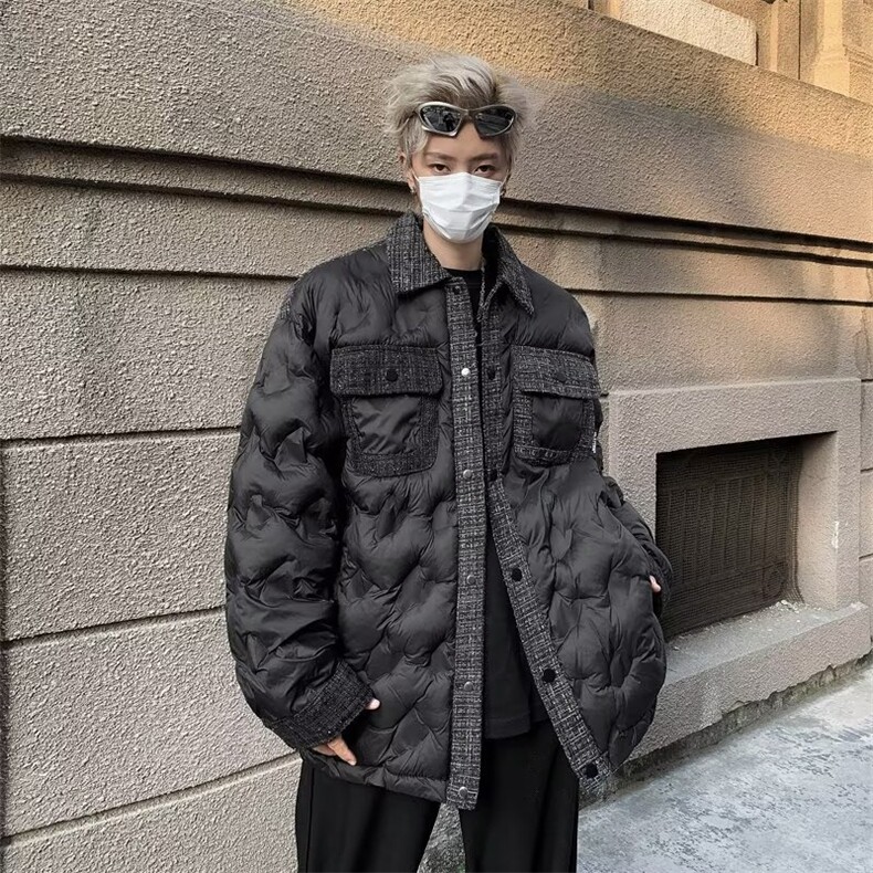 棉服外套男韩版潮流高街拼格子轻奢风2024冬季ins棉衣MF254-P109图片