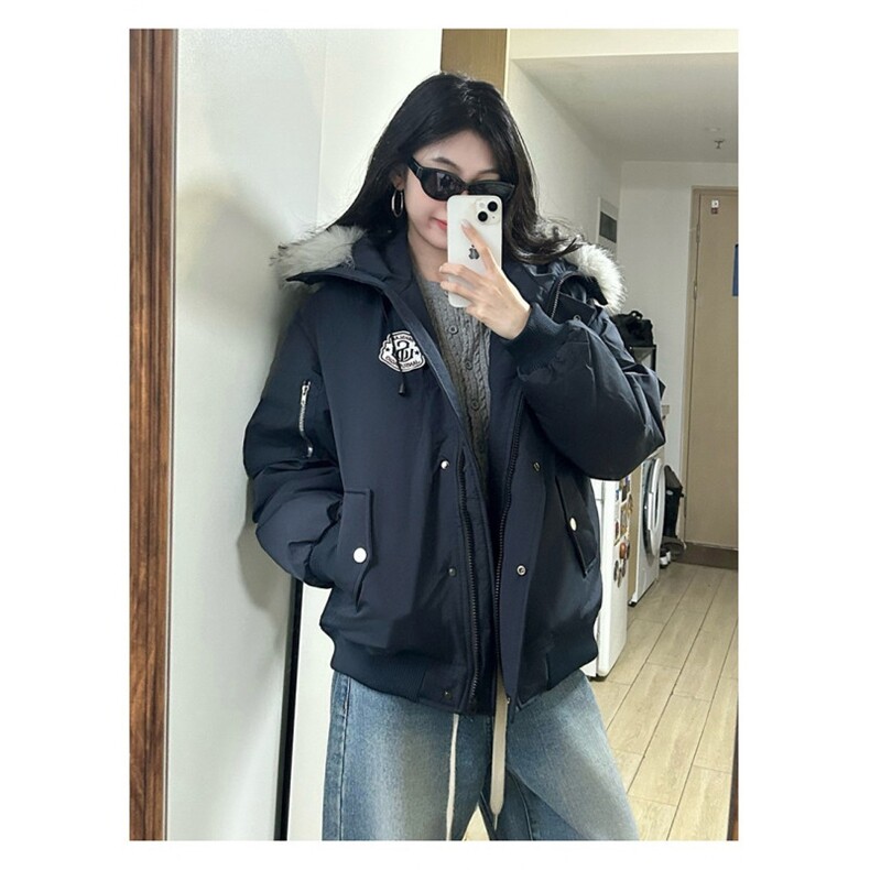 黄子弘凡同款连帽毛领派克羽绒棉服复古保暖 网络图图片