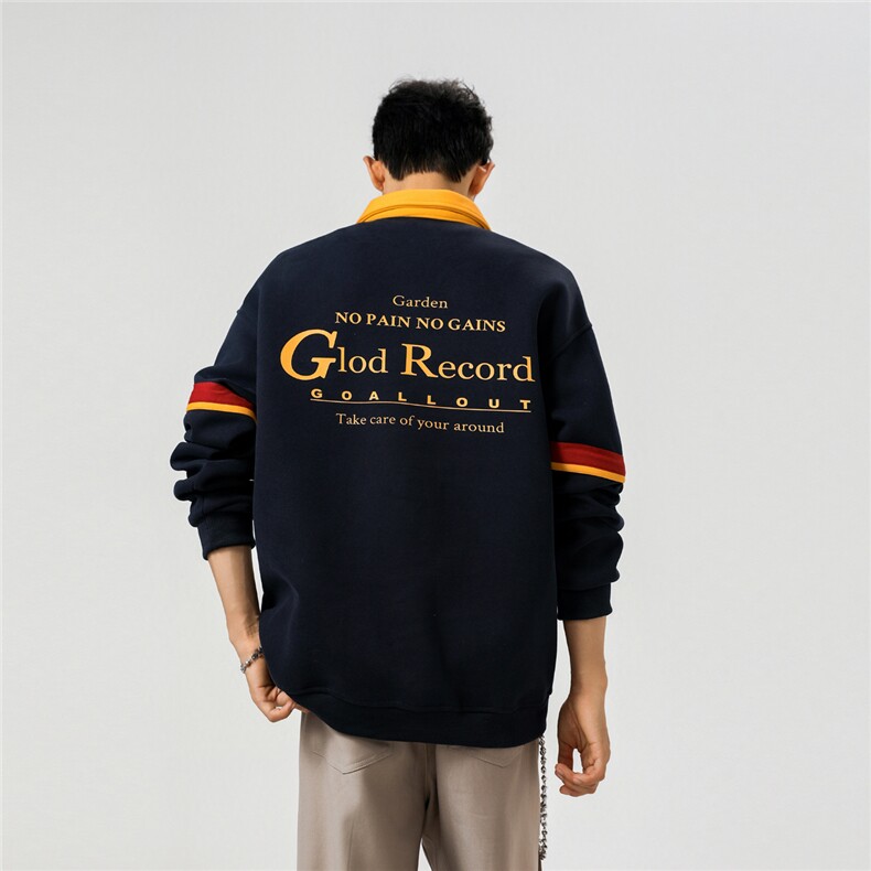 2026春款美式复古拉链撞色Polo领长袖套头卫衣GW056-P65-控89,男装卫衣,星座216(原A116)
