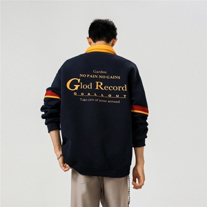 2026春款美式复古拉链撞色Polo领长袖套头卫衣GW056-P65-控89图片