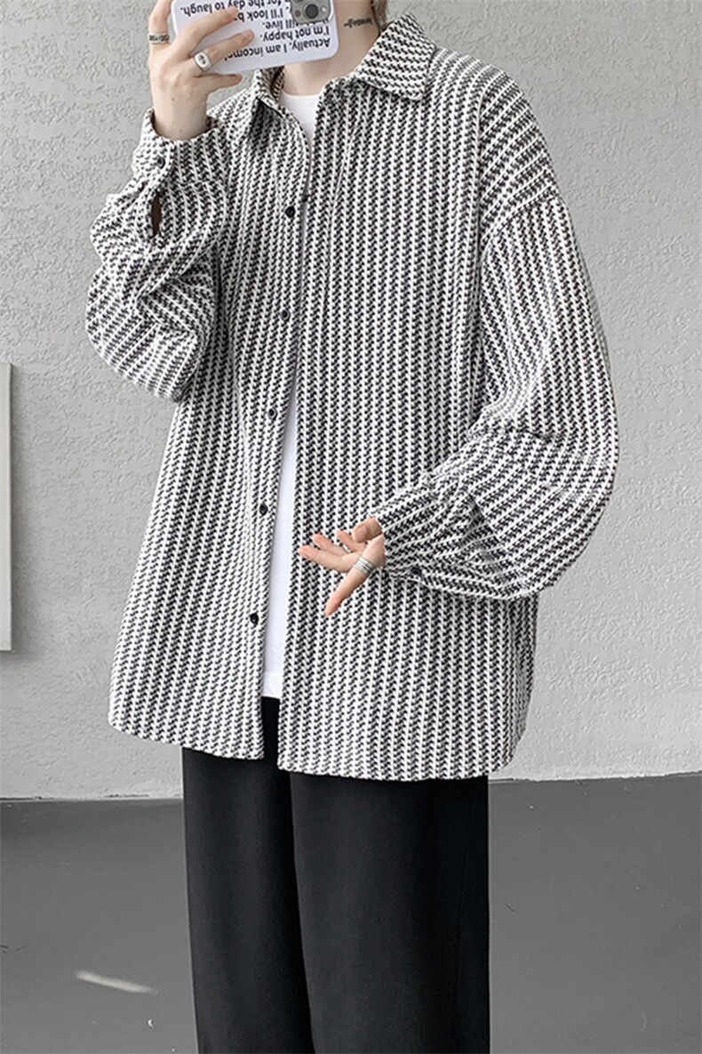 8XL-M鱼骨纹小香风衬衫男生春秋衬衣宽松慵懒垂感外套CS29009P45,男装衬衫,电商B312