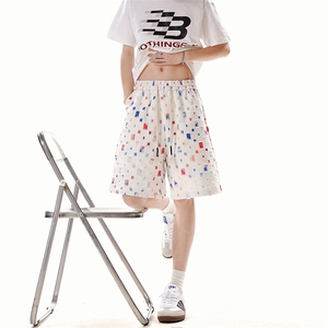DK162-P32花白短裤男女夏季新款休闲冰丝沙滩中裤宽松百搭五分裤图片