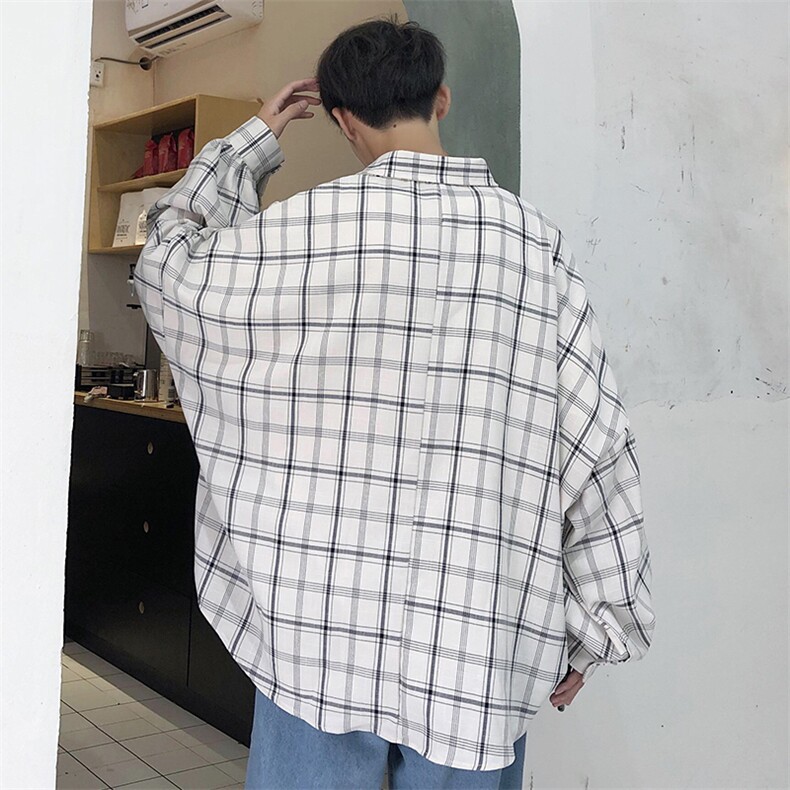 现货宽松灯笼袖格子长袖衬衫男CC46-P45,男装衬衫,电商D312-1
