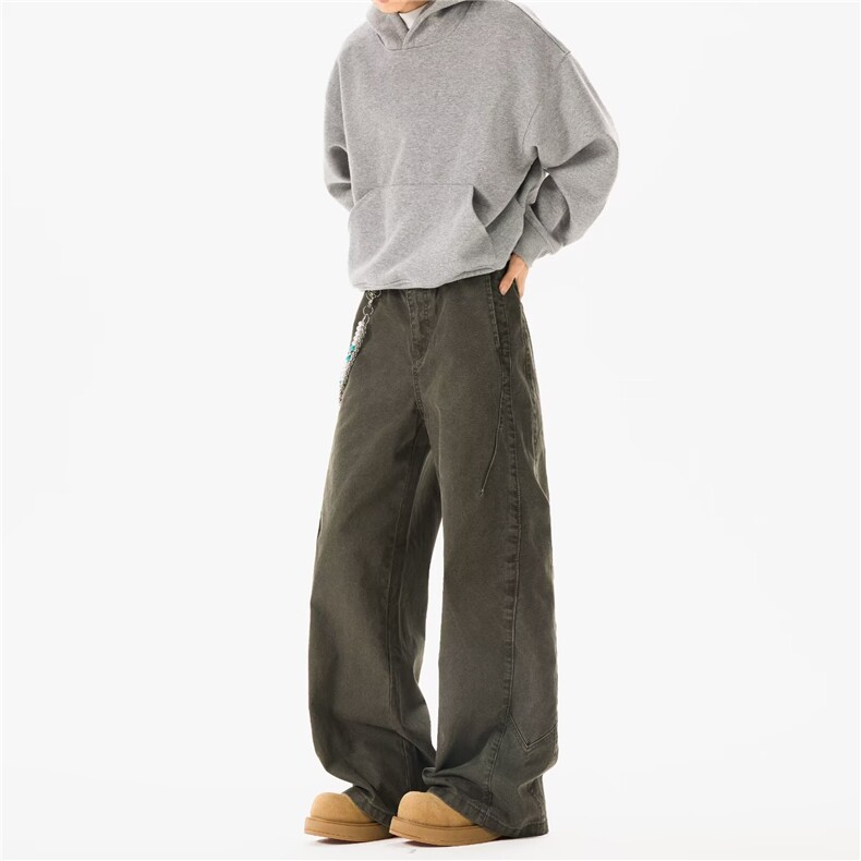 弯刀裤男2026年新款设计感高腰直筒拖地牛仔裤1316P55，男装牛仔裤，星座410-2