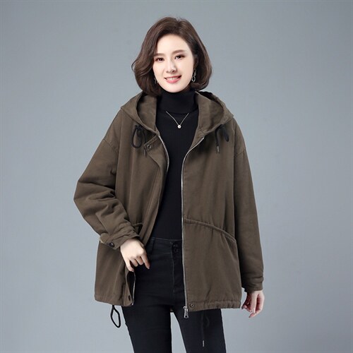 时尚宽松连帽加绒棉服女保暖显瘦短款外套冬季必备单品,女装棉衣/棉服,希欧阁
