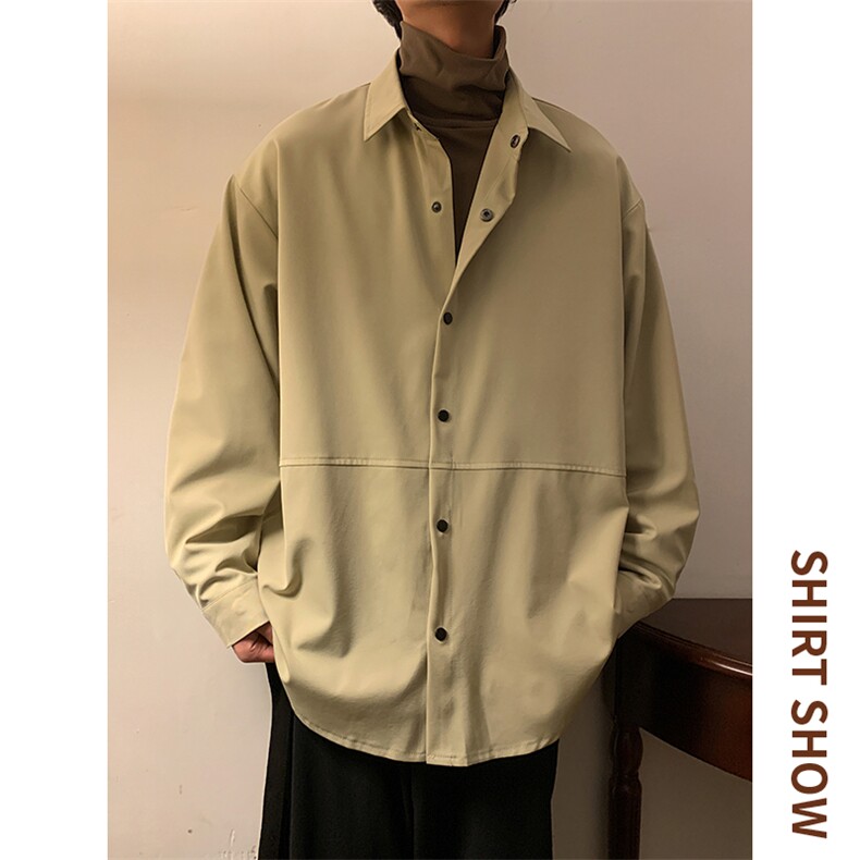 主推款~2023春季拼接长袖衬衫潮牌宽松白色衬衣C03P45,男装衬衫,电商A309