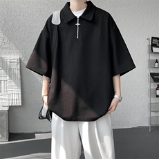8XL-M半拉链短袖t恤特大码美式高街polo体恤衫翻领半袖DX1215/P35，男装T恤，电商B238