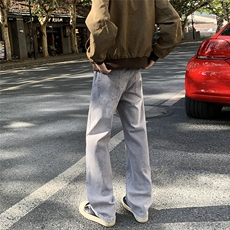 牛仔裤男春秋高街潮牌复古直筒裤子百搭阔腿宽松拖地长裤N490-P38，男装牛仔裤，星座308B-1
