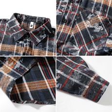 衬衫男春季新款港风宽松大码格子扎染刺绣长袖衬衣CS3016-P38，男装衬衫，星座214-3