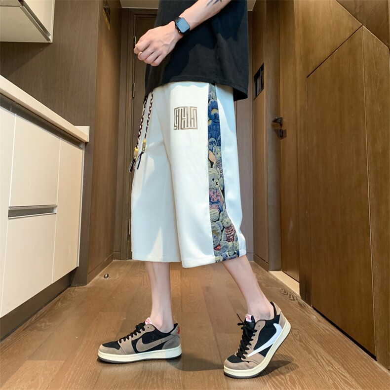 刺绣新中式七分裤男7分直筒阔腿中裤重磅300g菠萝格-2478P26-控58图片