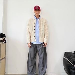 翻领宽松菱形麻花加厚针织开衫秋冬新慵懒学院外穿毛衣外套MYN59