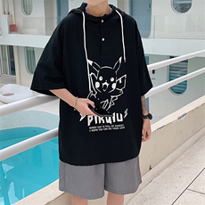 LD54078-P45连帽短袖t恤男大码胖子带帽五分袖中袖，男装T恤，电商A040