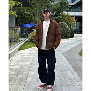 现货美式高街休闲夹克冬季立领纯色三防户外工装加厚棉服外套图片