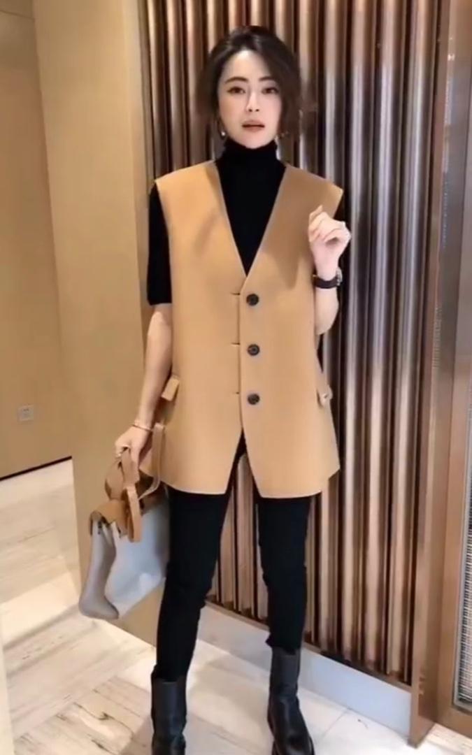 SL20999气质V领大版宽松百分百羊毛双面呢马甲,女装马甲,L·H·X