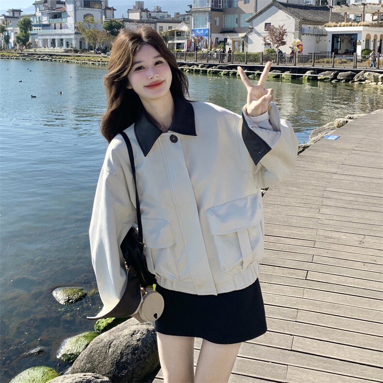 新款有货牛皮绒夹翻领夹克外套5507P155K248,女装短外套,2C176