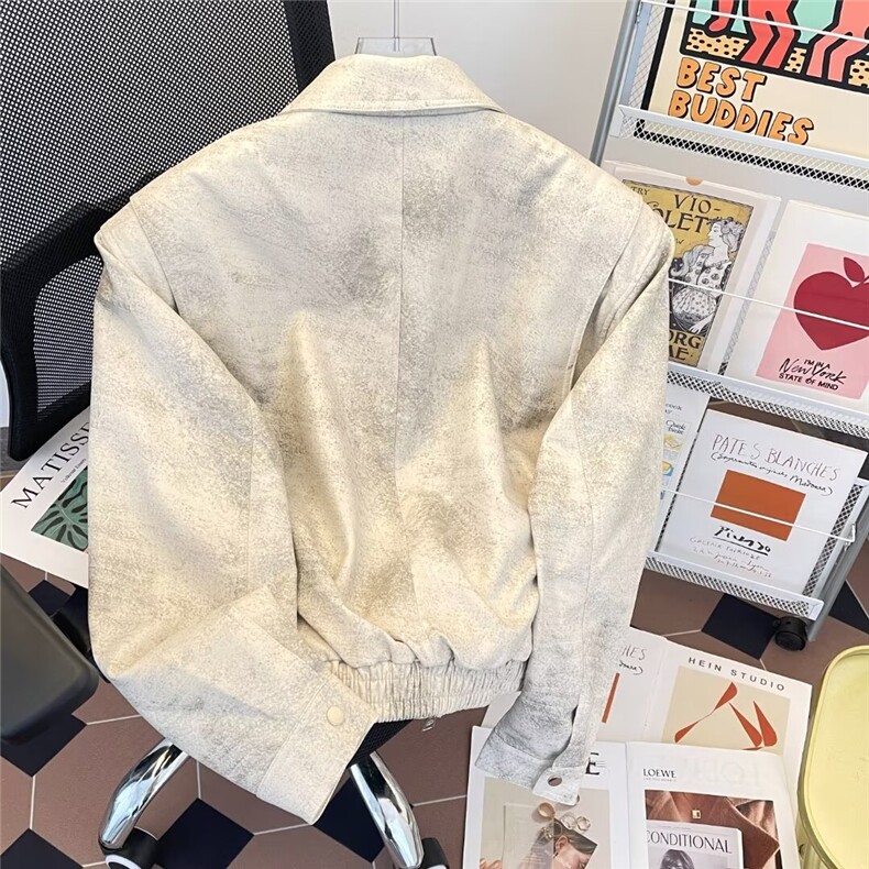 做旧扎染pu皮外套男美式cleanfit皮衣春秋季宽松潮牌机车夹克,男装夹克,星座601-2