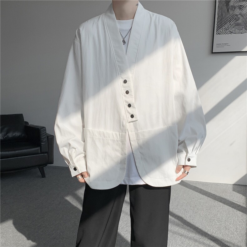 现货CS1161-p55新款高品质小众叠穿开衫大码衬衫上衣外套,男装衬衫,电商A059