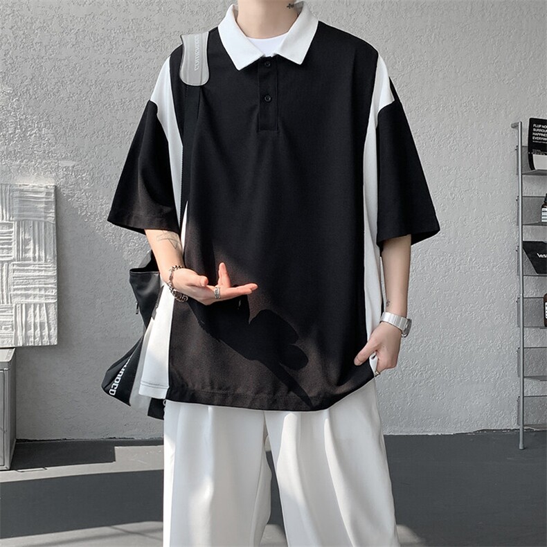 8XL-M拼接撞色短袖t恤男款夏季新款半袖POLO衫加肥加大码DT004P38,男装T恤,电商B312