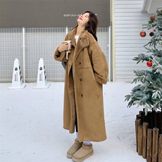 复古美拉德皮毛一体外套女2025冬季新款设计感保暖加厚两面穿大衣，女装毛呢外套，2C113